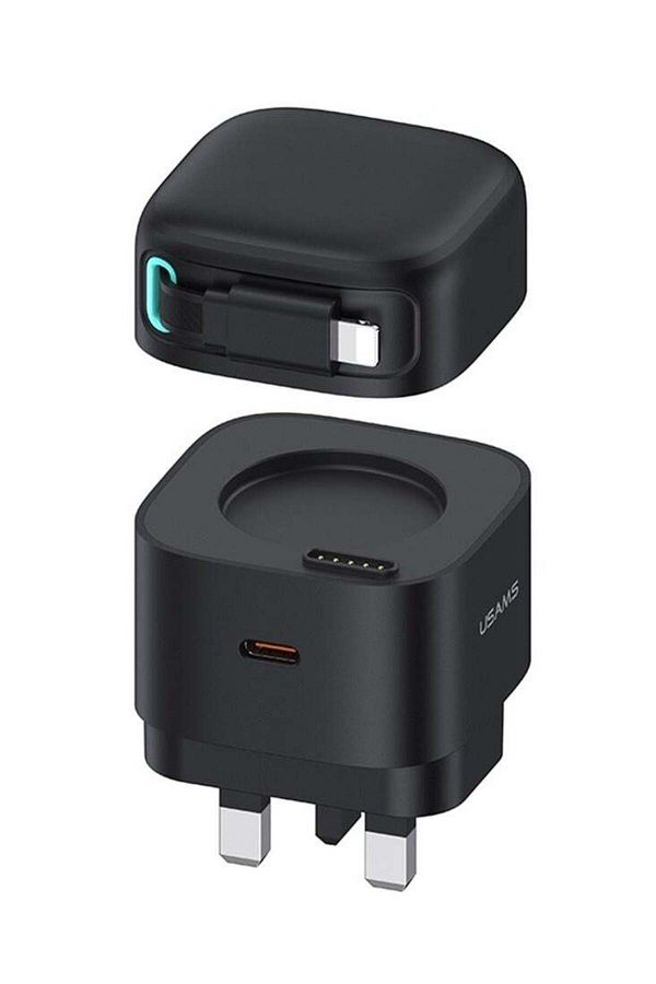 Usams-PD35W Dual Output GaN Fast Charger With Lightning Magnetic Retractable Cable Module (UK) 1