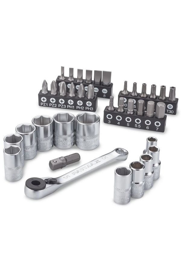 Stanley-FMMT19101-0, 37-piece Fatmax set, 1/4 socket wrenches and bits, 60-tooth ratchet, com 1