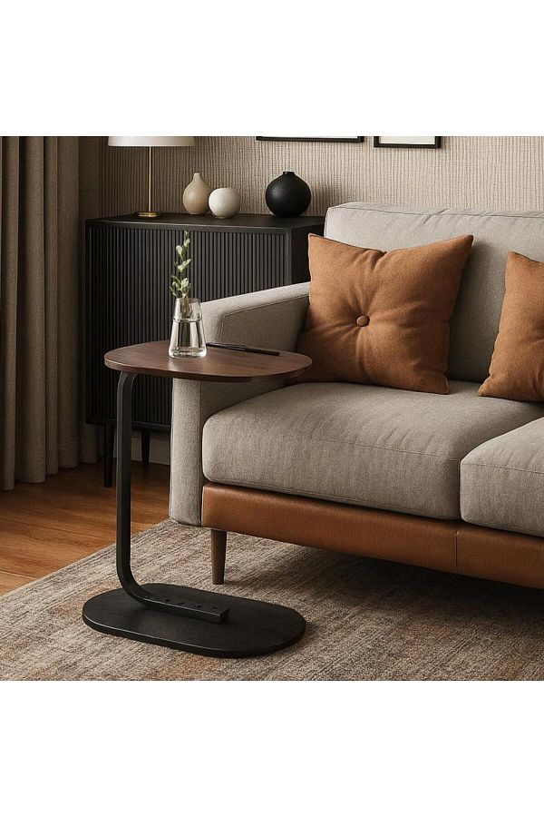 Vi Markets-Optimo Serving Table - Brown Top with Built-in Ramp - Metal Base 1