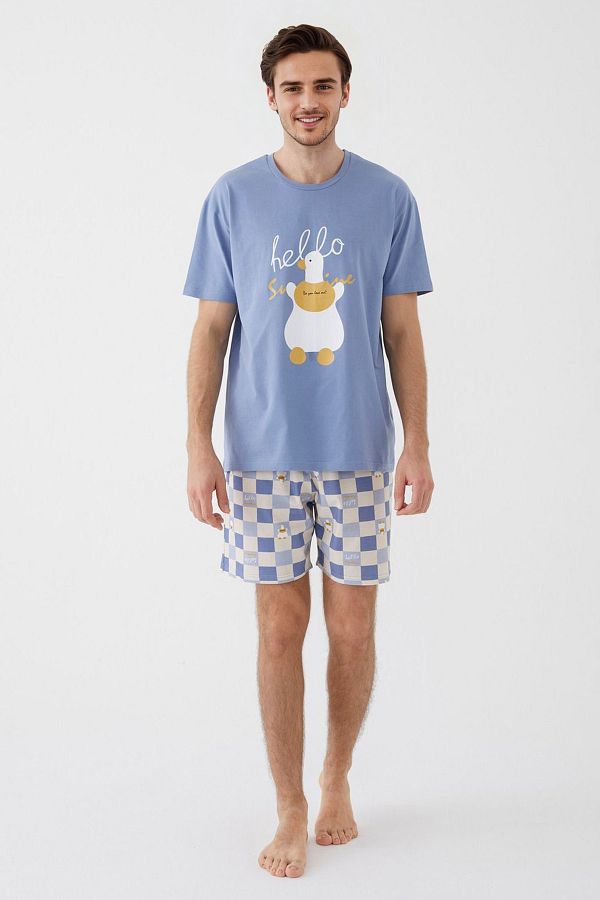 Trendyol Collection-Blue Regular Fit Duck Pattern Knitted Pajamas Set Tmnaw26Pt00008 1