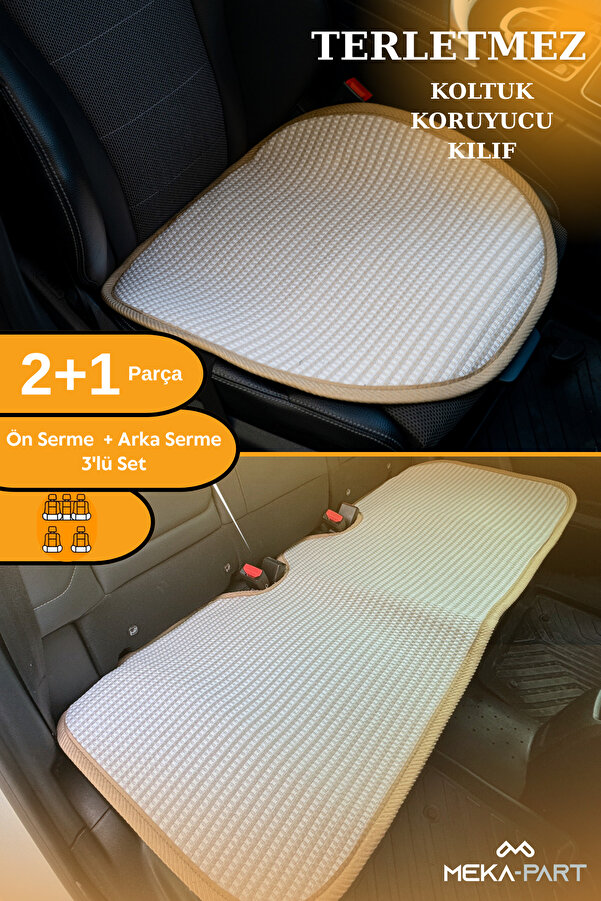 TREND Meka Part Terletmez Koltuk Koruyucu Kılıf 3 Parça SERME Universal Bej