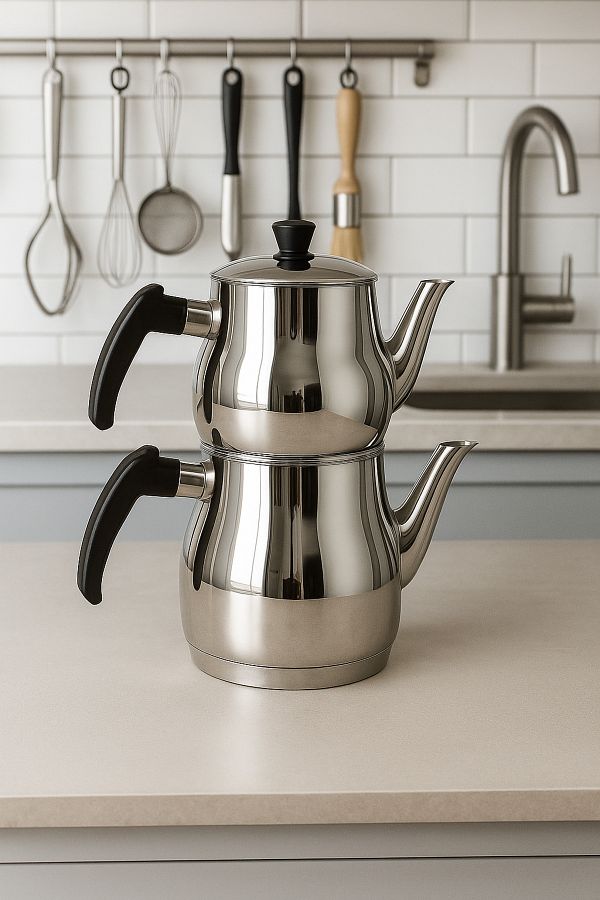 YUNUSOĞLU HOME-Classic Teapot Set – 0.8L Teapot 1.25L Sub-Teapot – Stainless Steel – with Cold-Keeping Handle 1