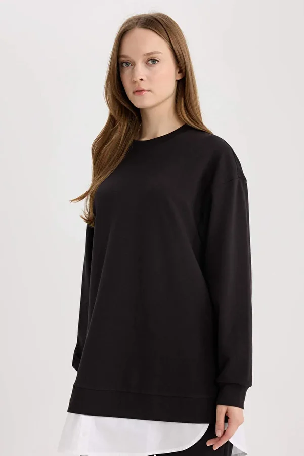 DeFacto-Regular Fit Crew Neck Basic Plain Sweatshirt Tunic 3169761 1