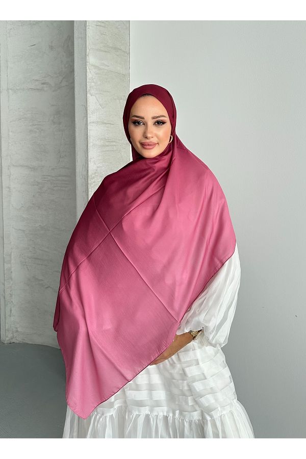 Stella Eşarp-Aural Pink-Claret Red Gradient Pattern Soft Cotton Shawl 1