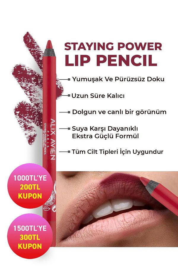 Alix Avien-Long Lasting Soft Lip Liner - Waterproof, Raspberry 57 Lip Pencil 1
