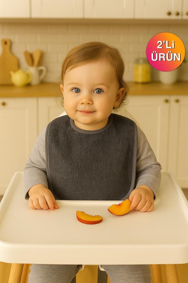 Ender Home Kadife Su Geçirmez 2'li Mama Önlüğü Soft Cırt Bantlı Çocuk Önlük