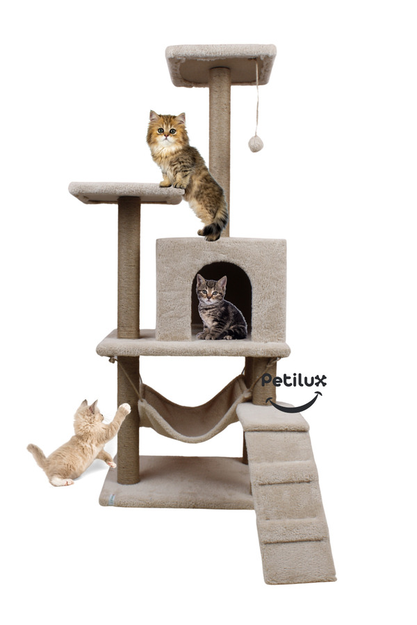 Petilux-Multi-Purpose Multi-Tier Cat Play & Activity House with Rest Hammock Nest Scratching Post 1