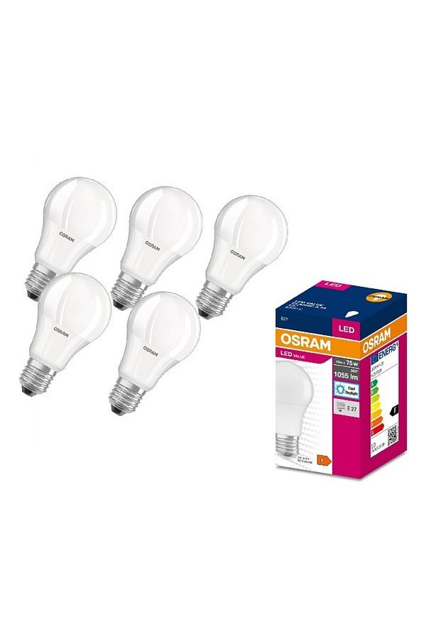 Osram-Set 5 becuri glob LED, E27, 10W echivalent 75W, unghi 360°, lumina rece, 6500K, 1055 lm, clas 1