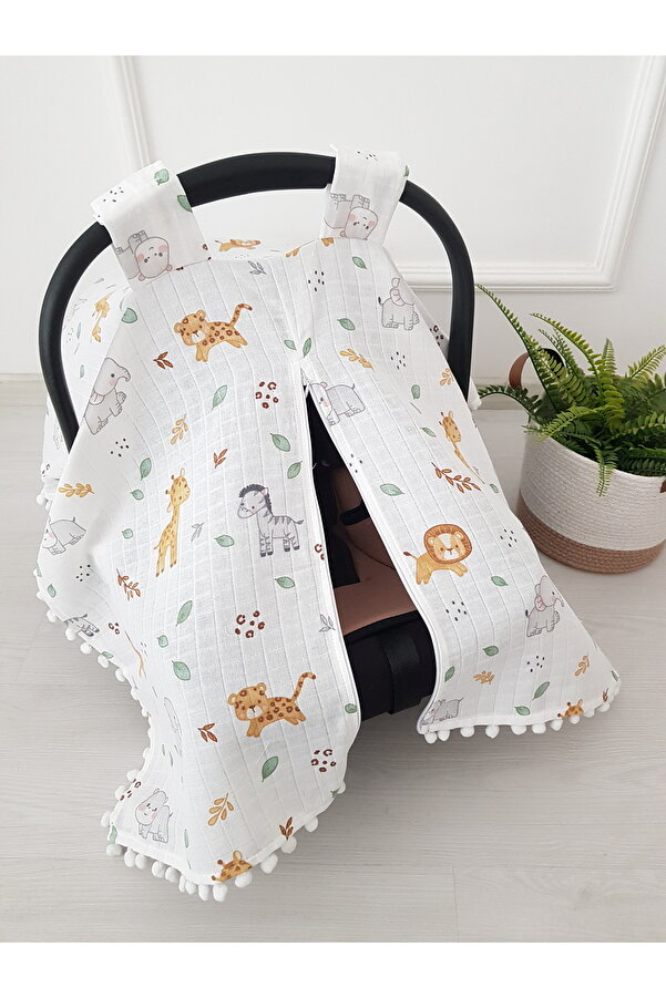 artıbebe Puset Örtüsü Müslin Fermuarlı Desenli %100 Pamuk