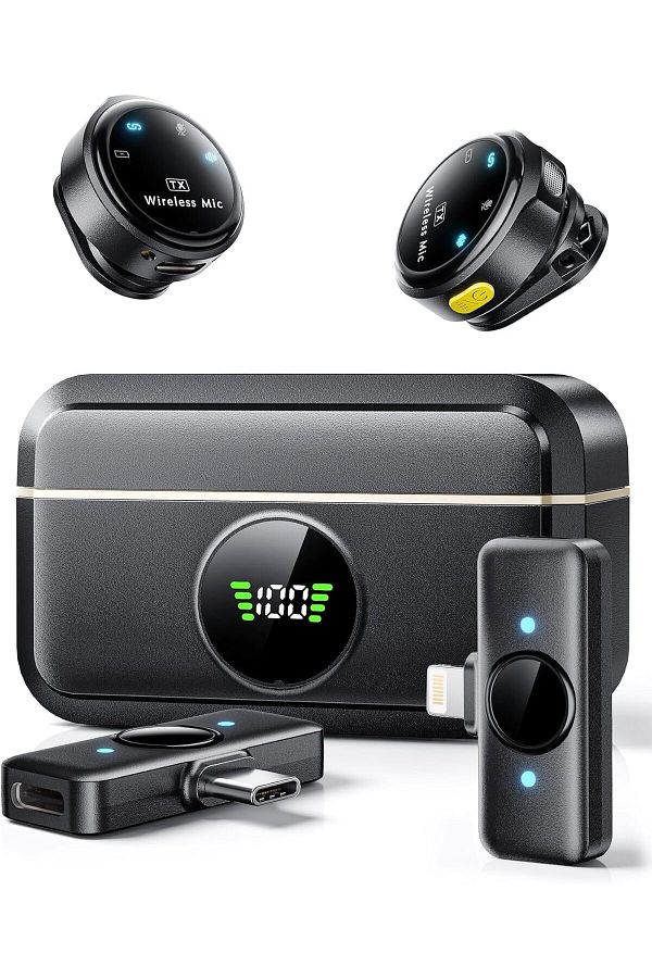 SUKILO-Wireless Lavalier Microphone for iPhone/Android, Dual Lapel Mics with USB-C/Lightning Receive 1