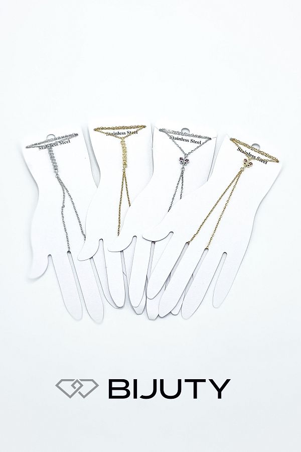 Bijuty-Row Stone Model and Butterfly Model Steel Şahmeran Gold and Silver Color Set of 4 1