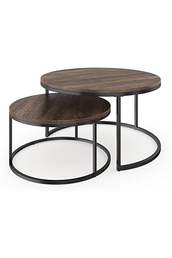 SKY TOUCH-SKY-TOUCH Set of 2 Round Coffee Tables Living Room｜End Table｜Stacking Side Tables with Solid Woo 1