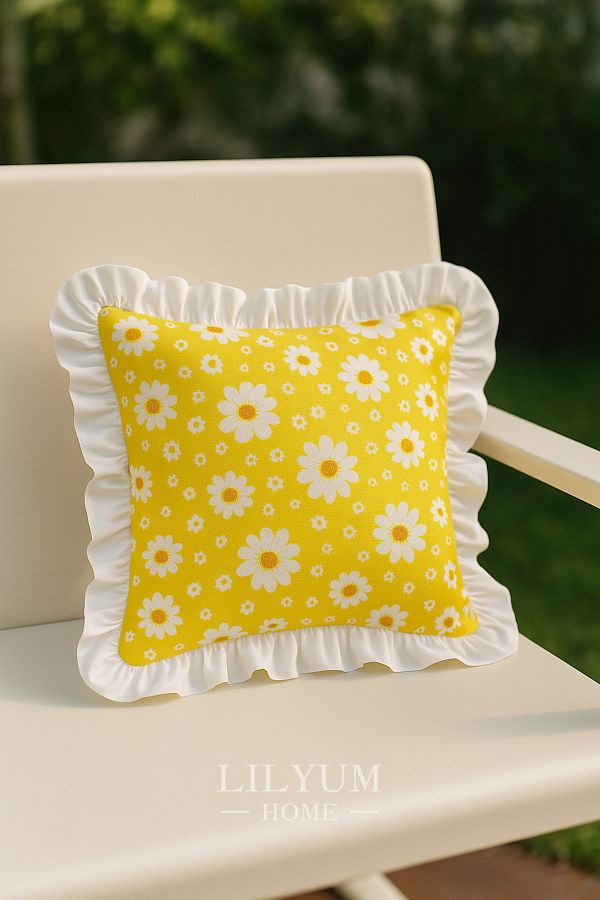 LILYUM-Digital Printed White Ruffle Throw Pillow Case – 43X43 cm (1 Pc) 1