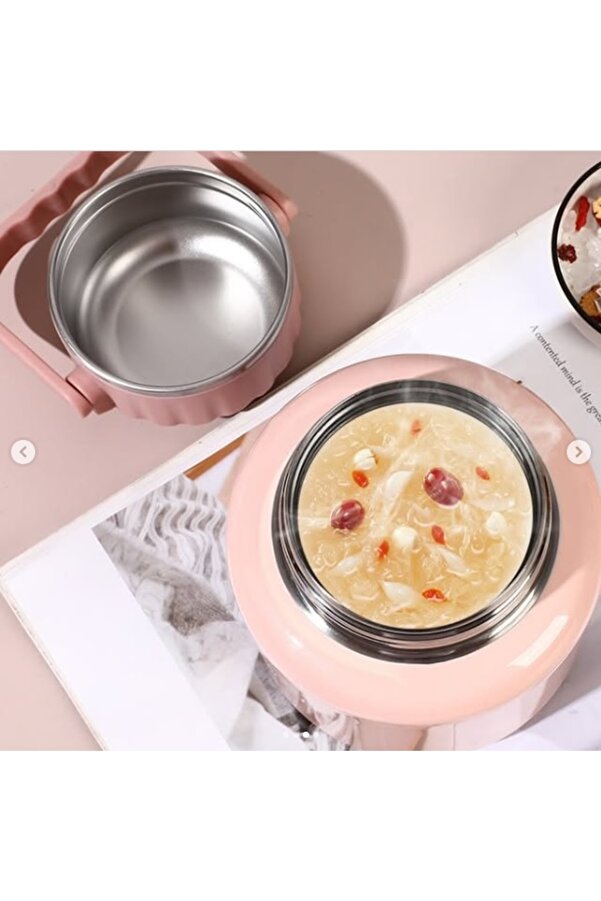 Elista Çelik Mama Termosu sıcak veya soğuk yiyecekler için öğle yemeği termosu 900 ml Pembe