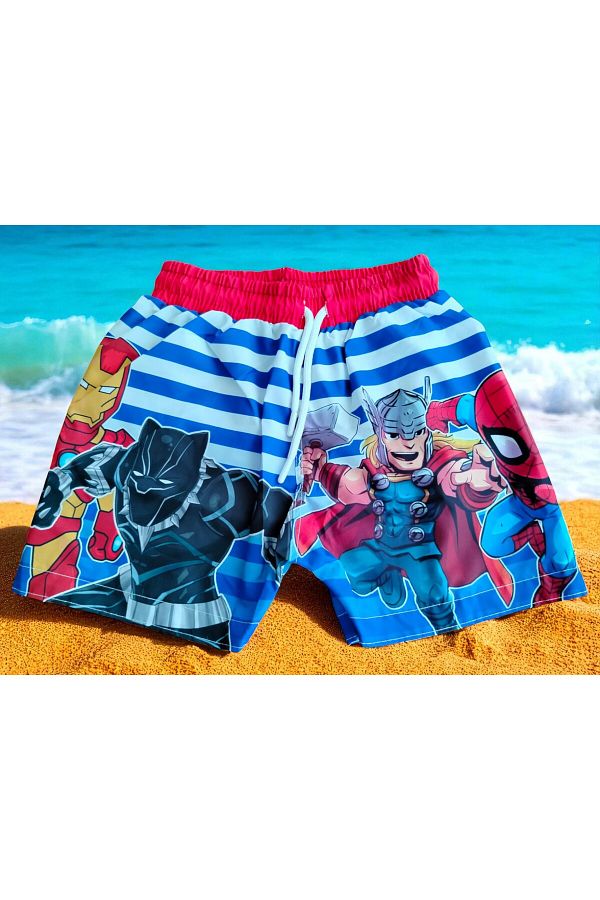 MİLAYS LİFE HOME COLLECTİON-Boy's Character Printed Lace-Up Sea and Pool Shorts with Netting Inside 1