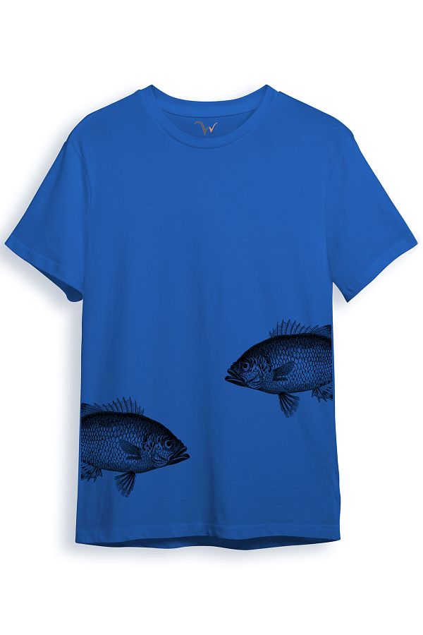 WİDİ-Artistic Fish Pattern Simple and Modern Design Digital Printed 100% Cotton Regular Fit Unisex T-Shirt 1