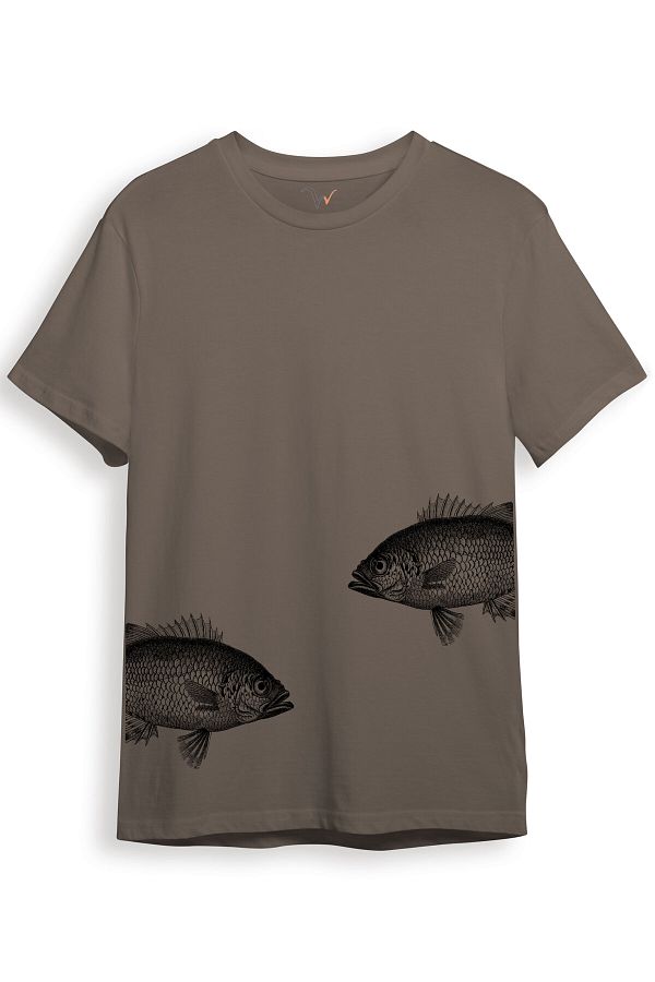 WİDİ-Artistic Fish Pattern Simple and Modern Design Digital Printed 100% Cotton Regular Fit Unisex T-Shirt 1