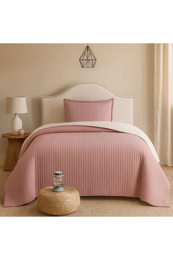 Evimcim-Pompom Detailed Single Bedspread Set with Elegant Touches 1