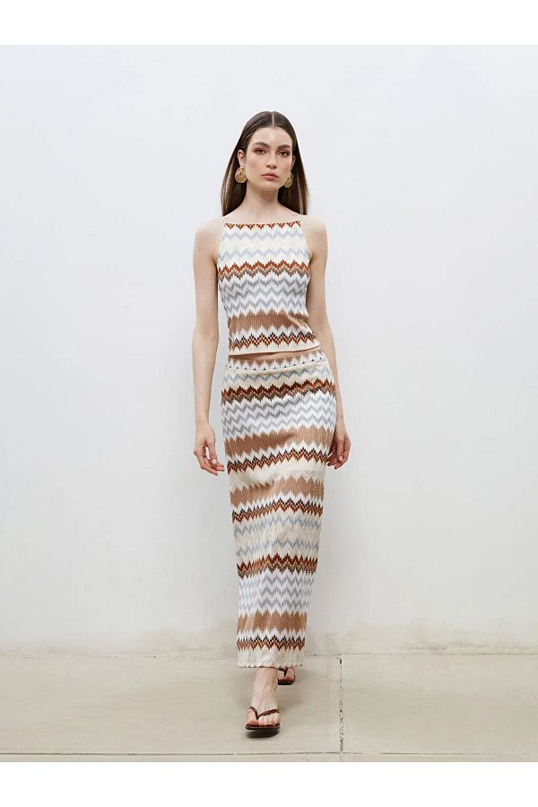 LC Waikiki-Soulife ecru patterned skirt with elastic waist 1