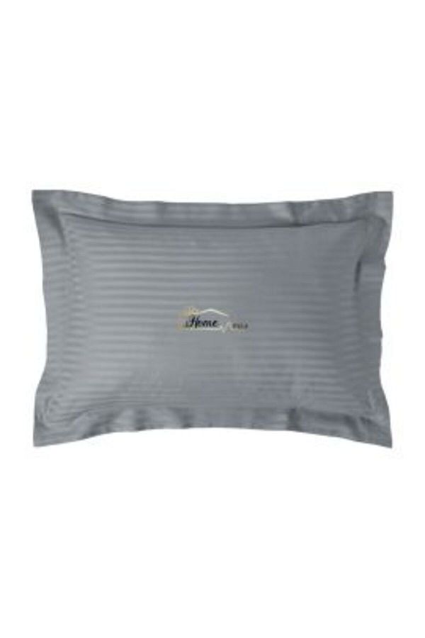 HomePuls-Damask Polycotton Pillowcase, 1 cm stripe, 50 x 70 cm with 3.5 cm border hem, Light Gray 1