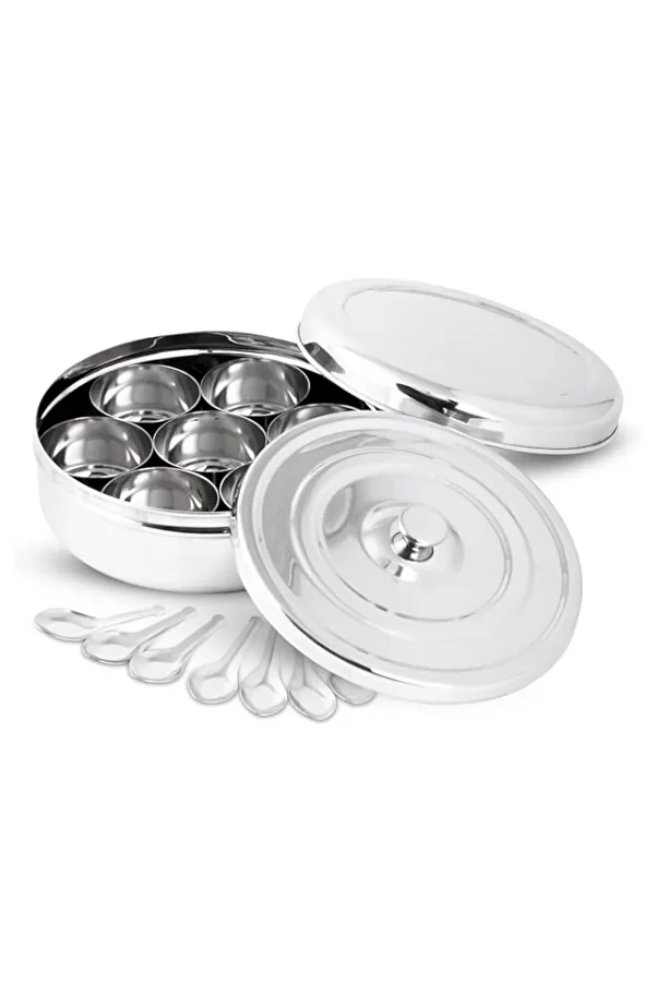 Generic-KSJONE Double Lid Spice Container Masala Dabba With 7 Compartments and 7 Spoons, Masala Box, Spice 1