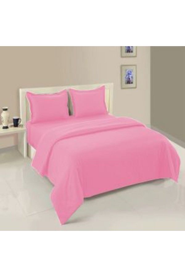 HomePuls-Bed Linen Set with Elastic for Mattress - Damask Polycotton Stripe 1 cm, Roz Bonbon 1