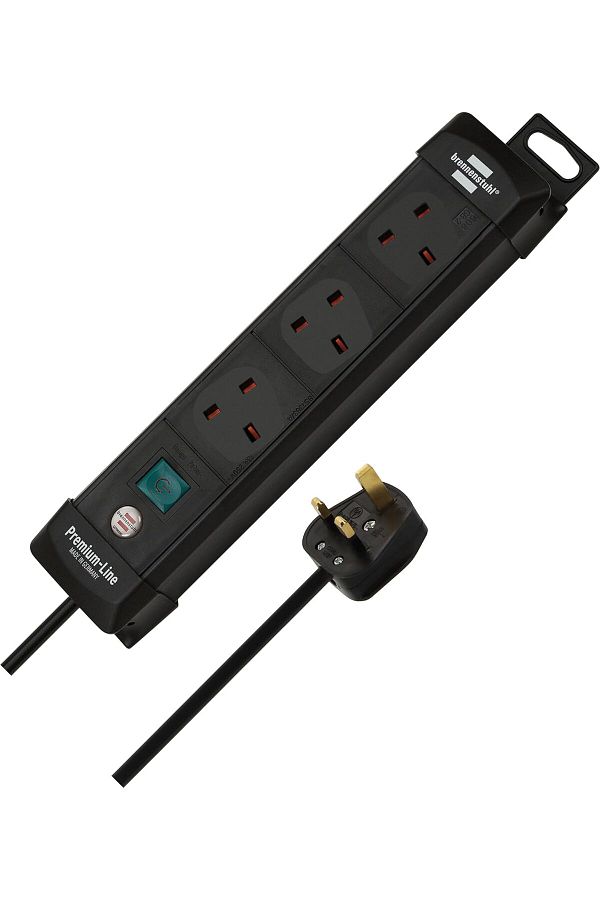 Brennenstuhl-مقبس تمديد Premium-Line ثلاثي الاتجاهات، كابل بطول 5 أمتار مع قابس BS ومفتاح تشغيل/إيقاف، أسود 1