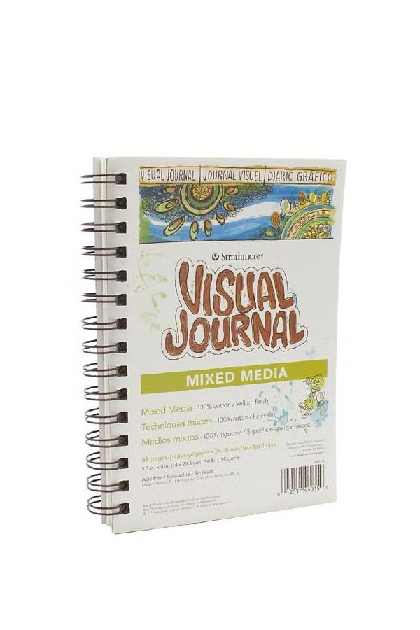 Strathmore-دفتر ملاحظات متعدد الوسائط من Visual Journal - 190 جرامًا للمتر المربع، أبيض، 5.5 × 8 بوصة، 34 ورقة 1