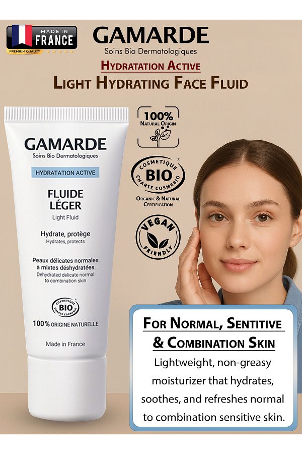 Gamarde-Light Hydrating Face Fluid with Hyaluronic Acid & Argan Oil Non-Greasy Vegan Moisturizer 40ml 1