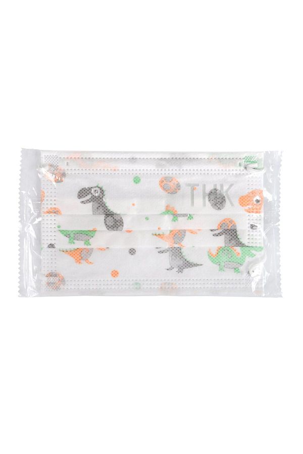 THK-Set of 10 Children's Masks individually wrapped, multicolor with dinosaur drawings 1