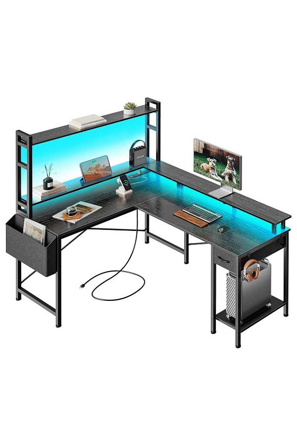 Generic-L-Shaped Gaming Desk with RGB LED Lighting & RF Remote Control 1