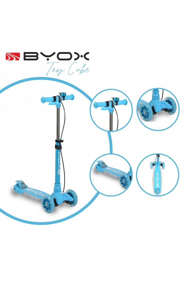 byox-Foldable scooter with adjustable height, non-slip base with LED lights, wheels with LED lights, brake 1