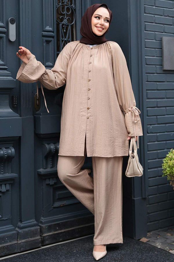 N.S NEVA STYLE-Buttoned Mink Hijab Double Set 30451V 1