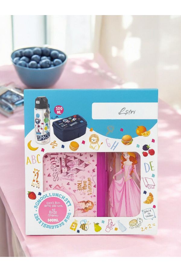 lstri-Set of 2 Princess Lunch Box - Lunch Box Water Bottle Flask 1