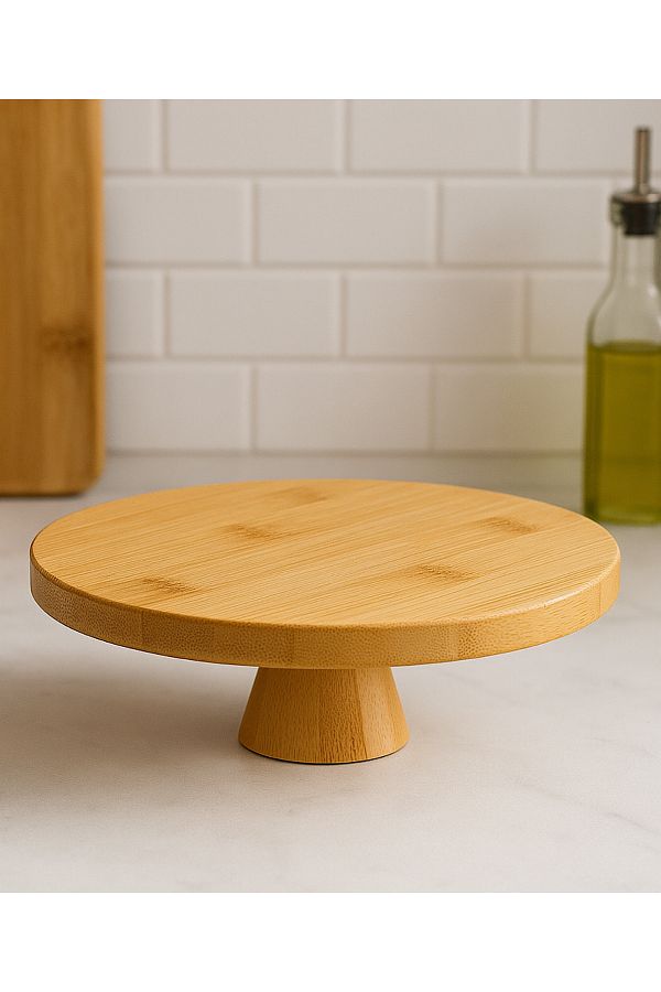 MİS KİTCHEN-Bamboo Presentation Stand, Cake Stand, Wooden Presentation Stand Breakfast Presentation Stand 28 cm 1