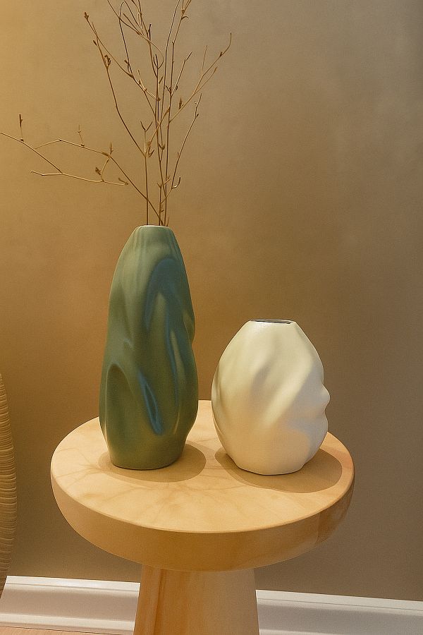 Luthien-Double Wave Vase Set Sage Cream Wave Vase Set 1