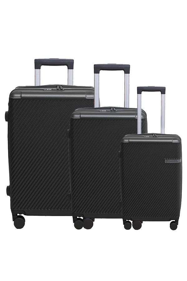 Quasar & Co.-Set of 3 trolleys S/M/L, suitcases, luggage with lock, telescopic handle, suitcases with 4 double wheels, ABS, black 1