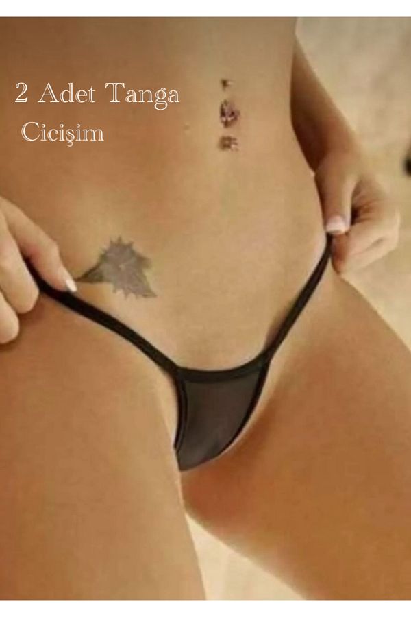 Cicişim-Black 2-Piece Tulle Transparent String Thong (Large Size Option) 1