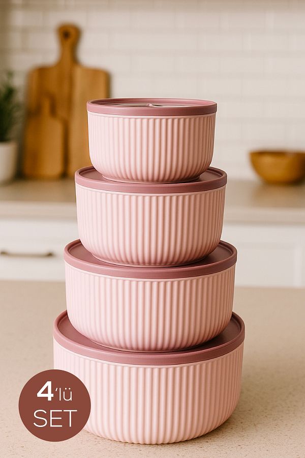 Vienev-Set of 4 Round Storage Containers Pink |   2.5L 1.5L 0.80L 0.45L |   Microwave and Freezer Compatible 1