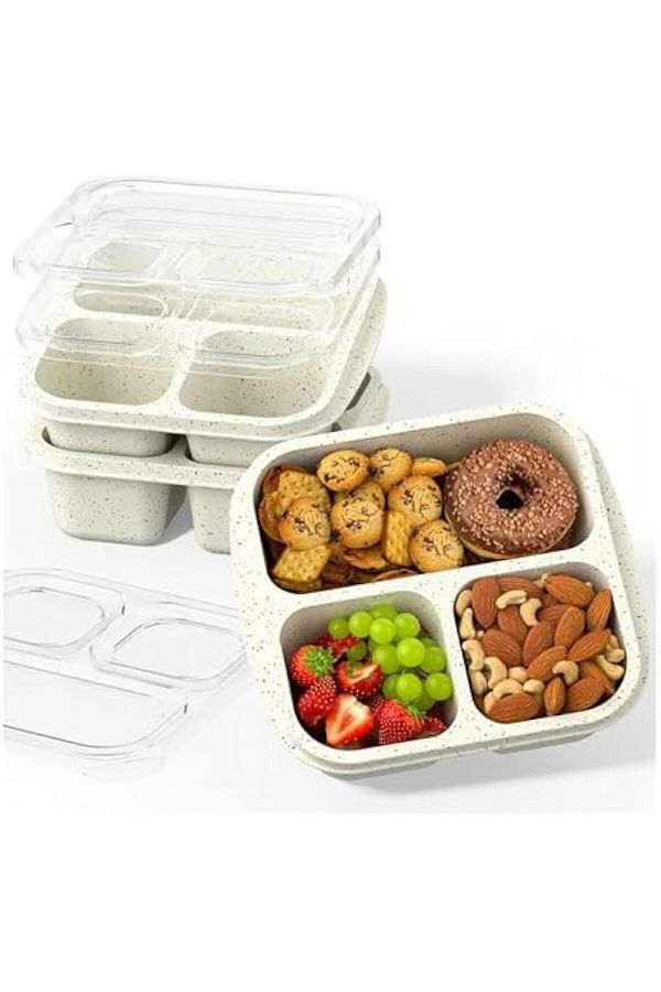 HOOKOR-Snack Boxes (3 Pack) - Stackable Bento Boxes with 3 Compartments, Meal Prep Containers Reusab 1