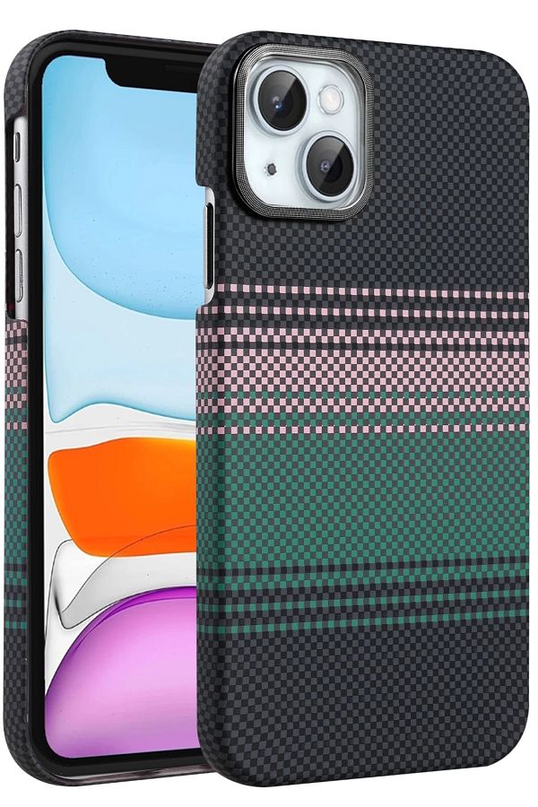 m.tk moveteck-Apple iPhone 13 - 14 Case Kevlar Carbon Look Embossed Textured Pattern Super Thin Magsafe Cover 1