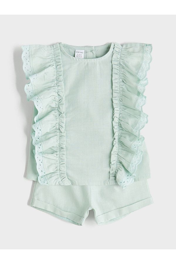 LC Waikiki-Sparkling Selections from Shining Store |   Turquoise Ruffle Baby Girl Blouse and Shorts 2 Pcs 1