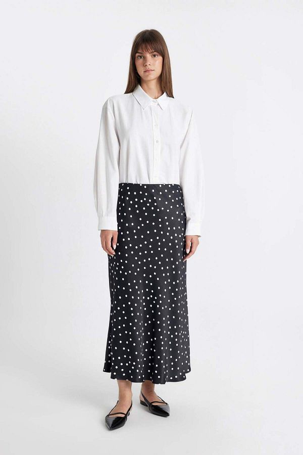 DeFacto-A-Line High Waist Polka Dot Patterned Long/Maxi Length 100% Satin Skirt D3905Axns 1