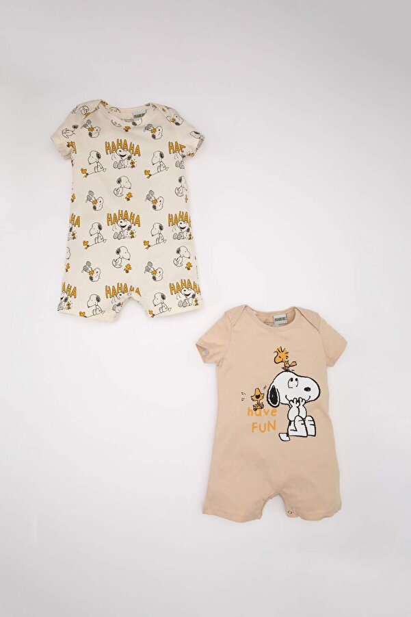 Defacto Erkek Bebek Yenidoğan Snoopy Penye 2li Kısa Kollu Tulum C4360A524SM