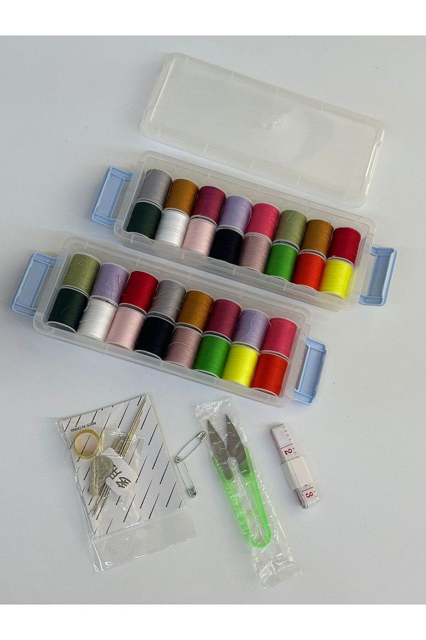 Gondol-Set de cusut cu cutie pliată (ac de cusut, metru, foarfece, inel, instalare a firei, 32 bucăți de ață de cusut) 1
