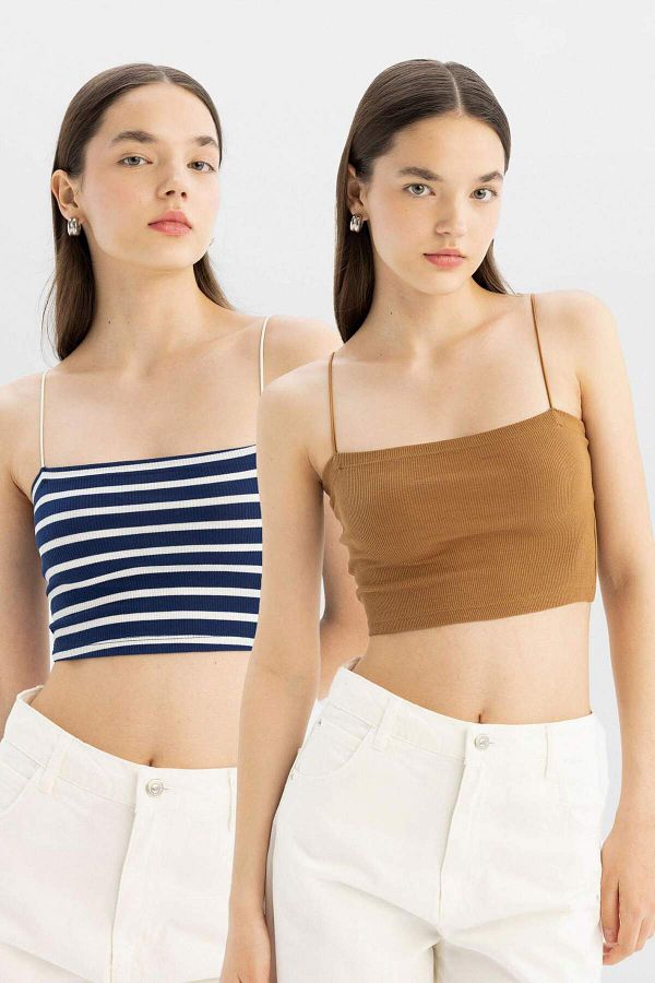 DeFacto-Coool Ribana Strap Crop 2er-Pack Unterhemden D3476AXNS 1