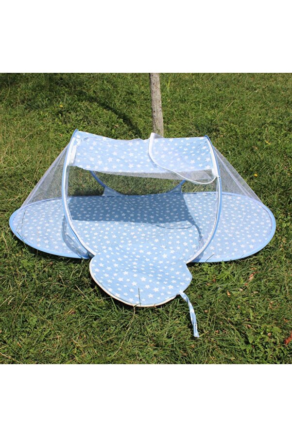 SerSev Katlanabilir Mavi Bebek Cibinlik Çantalı Tül Sineklik Haşere Koruyucu Bebek Gölgelik 120-60 cm