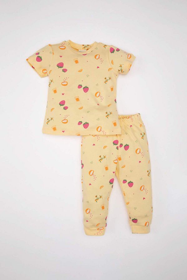 DeFacto-Baby Girl Pajamas Set Patterned Short Sleeve Top with Elastic Waist Long Bottom C2035A524Sm 1