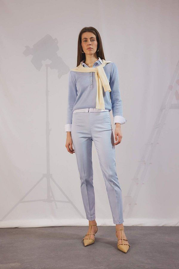 DeFacto-Satin Fabric Cigarette Color Pants - Regular Waist, Elastic Straight Leg J8743Az24Sm 1