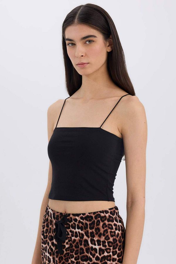 DeFacto-Fall In Love Vékony pántos Crop Cotton Fekete belső alsóing Y2249az24sp 1